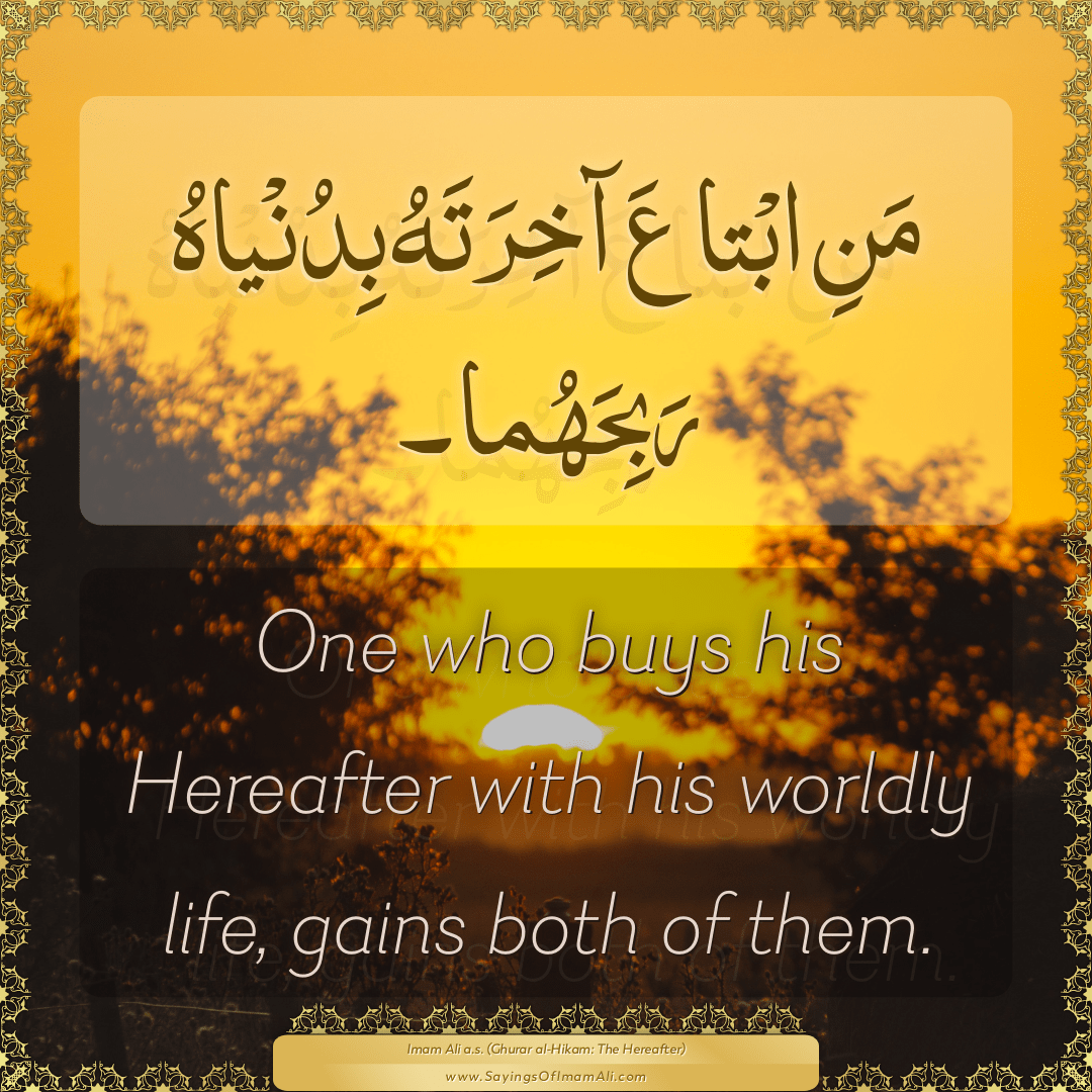 One who buys his Hereafter with his worldly life, gains both of them.